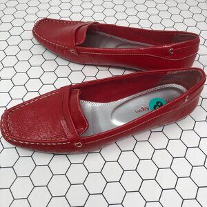 Etienne Aigner Flats Womens Size 8 Red Faux Leather Loafers Taxi Contrast Stitch